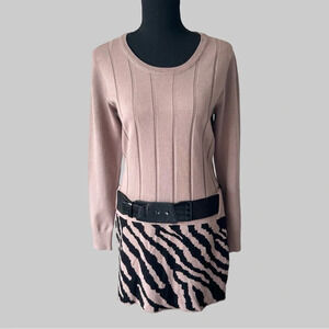 Alison Sheri Animal Print Sweater Dress Removable Belt